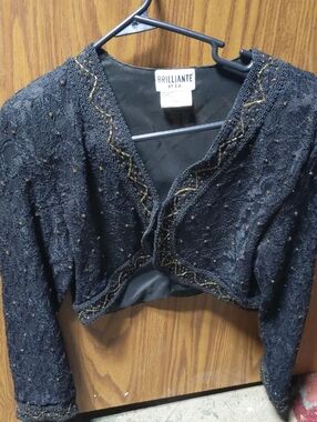 Brilliante By J.A. Black Beaded Cropped Bolero 3/4 Sleeve 80s